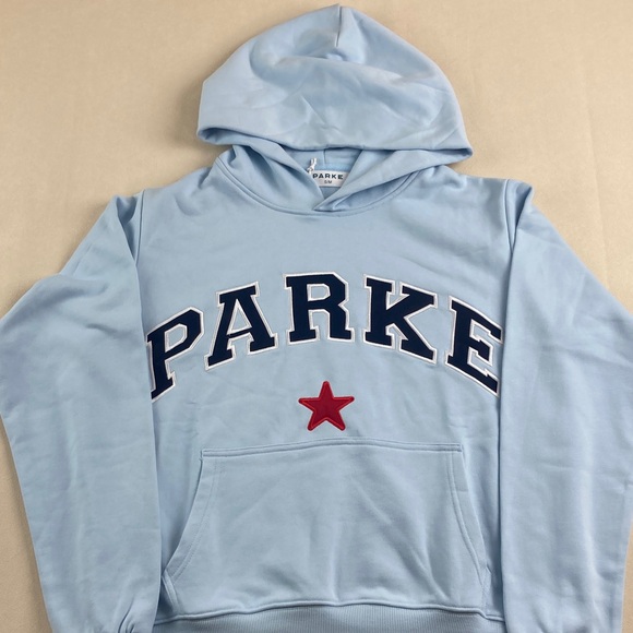 Parke Tops - Light Blue Parke Hoodie with Red Star